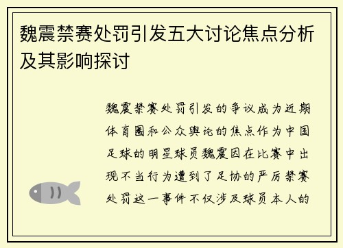 魏震禁赛处罚引发五大讨论焦点分析及其影响探讨
